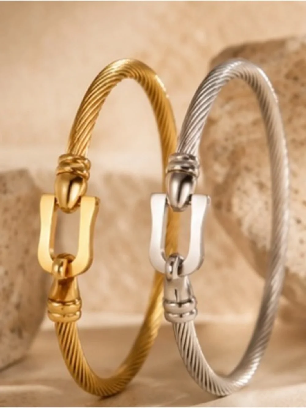 Twisted Cable Bracelet Duo in Gold and Silver